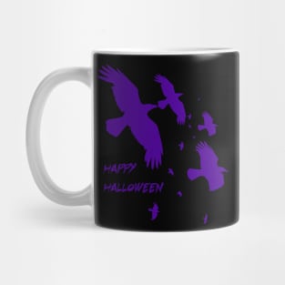 Happy Halloween Crows In Flight Vector Silhouette Purple Mug